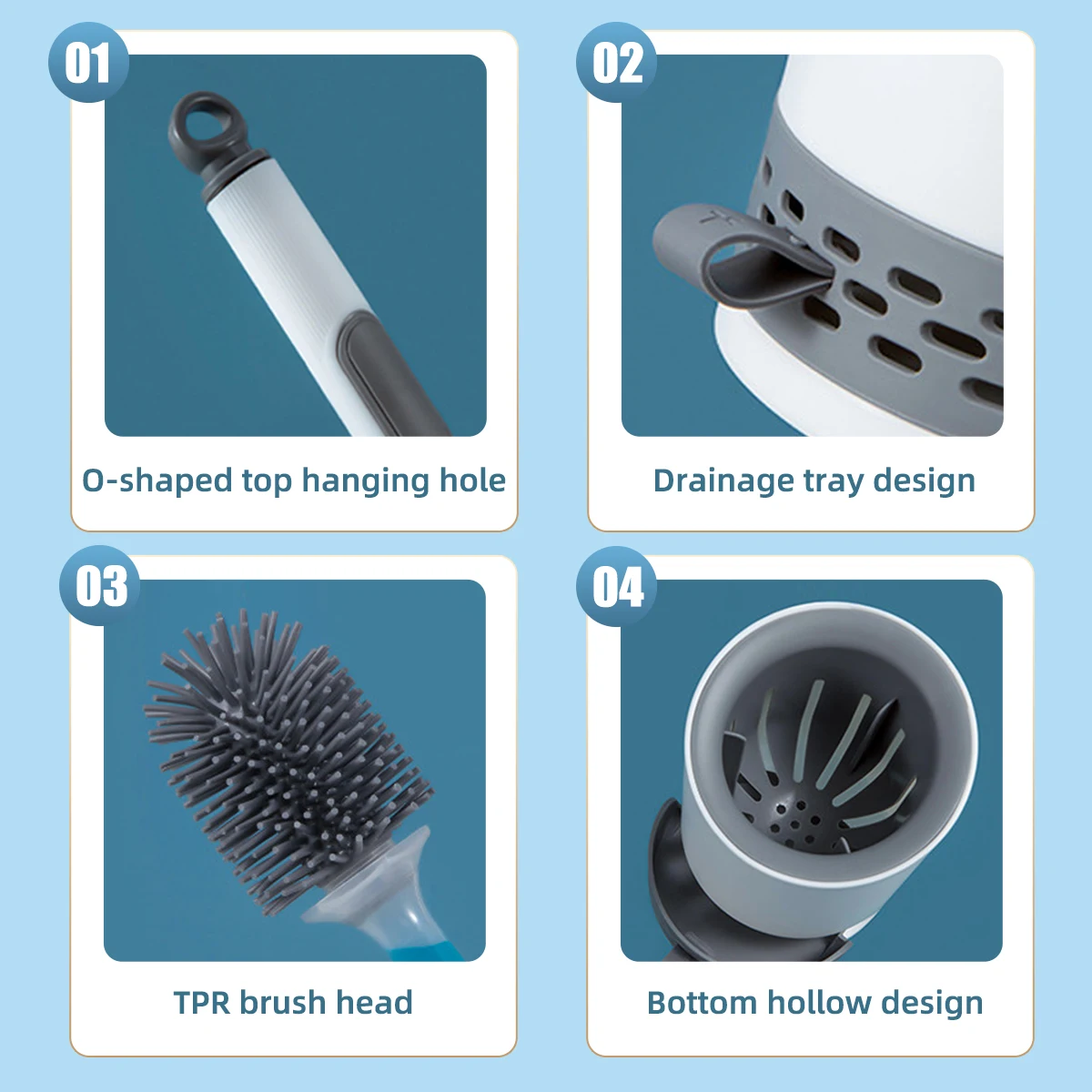 Toilet Brush Holder Set Silicone Toilet Brush with Refillable Handle Dispenser Bathroom Scrubber Cleaner Toilet Brush