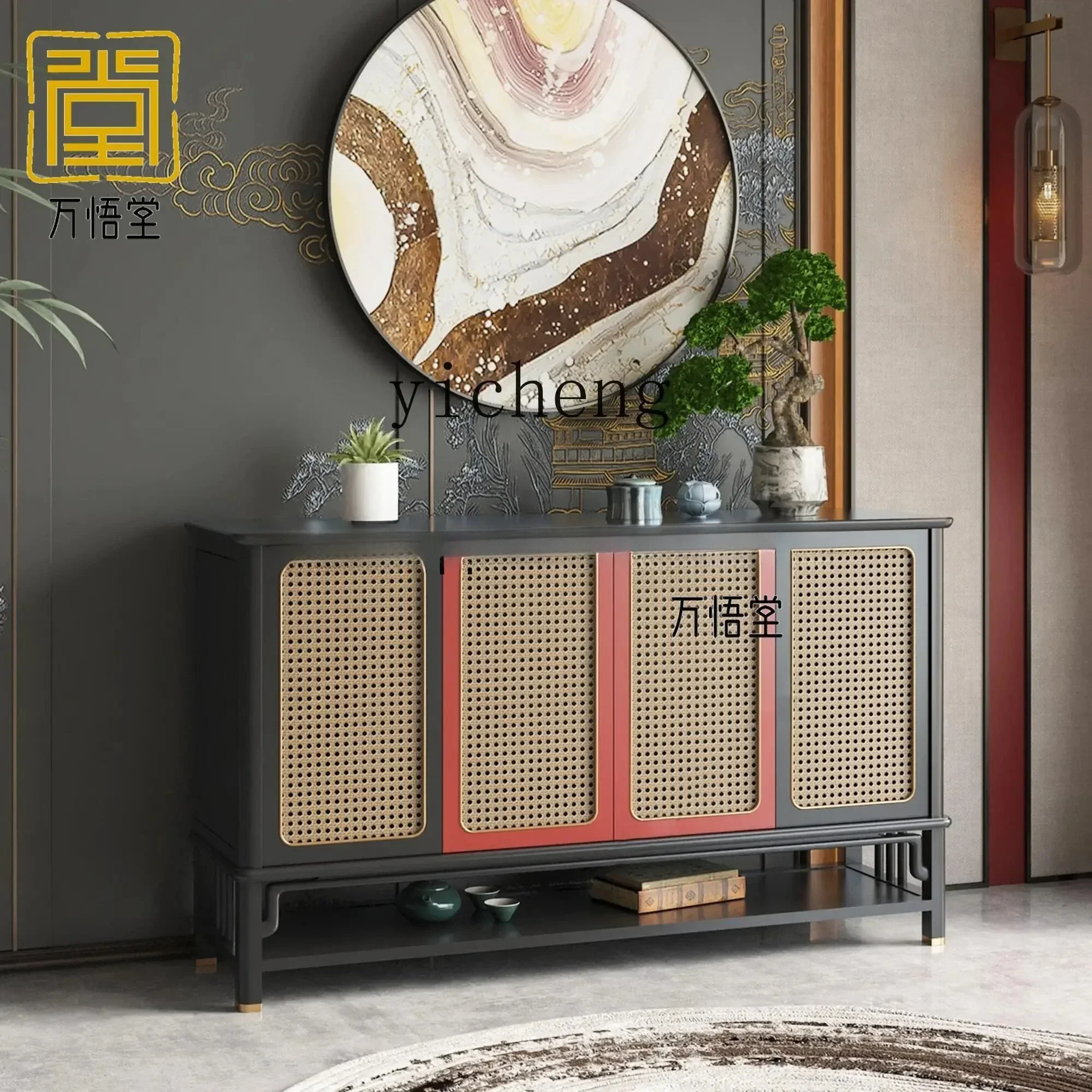 y24-tea room dining side solid wood zen against the wall tea cabinet living room partition cabinet tea side cabinet
