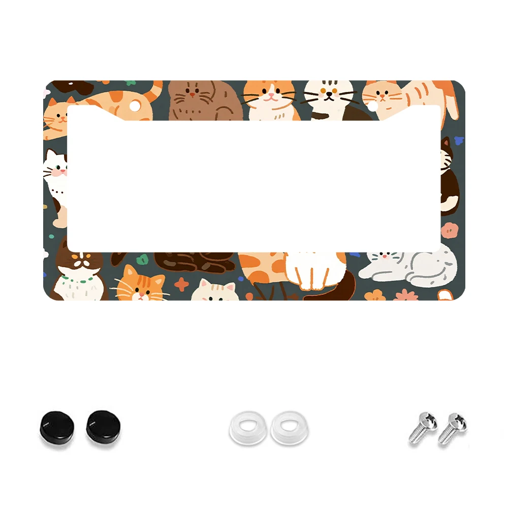 

Рамка номерного знака с 2 отверстиями, многоцветный кошачий узор, алюминиевый материал, 6x12 дюймов, с набором винтов, забавный мультяшный декор для автомобиля