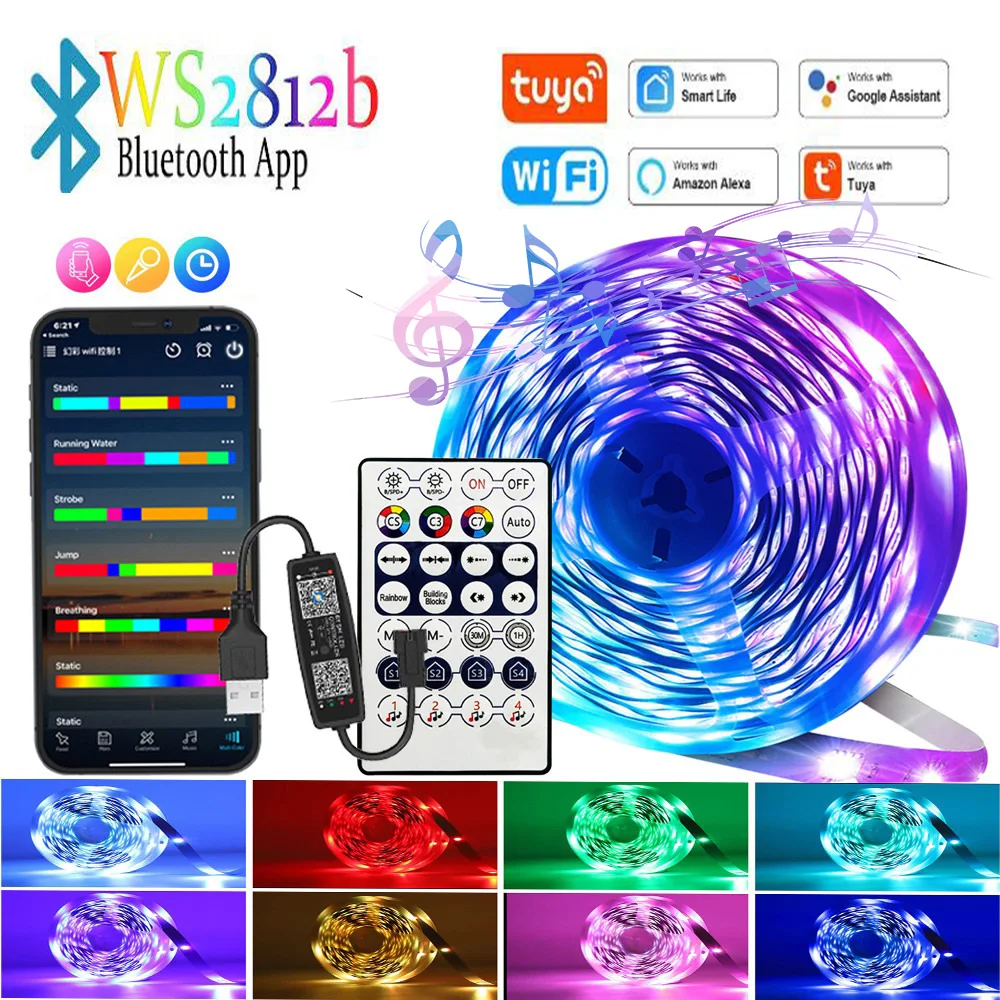 Tuya LED RGB bande lumineuse intelligente Wifi RGBIC rêve couleur ruban éclairage USB 5V WS2812B adressable lampe Support Alexa Google