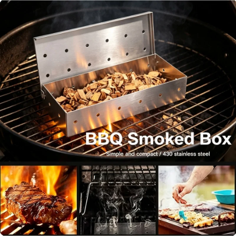 Stainless Steel Smoker Box for Wood Chips BBQ Grilling Accessories Anti-warp Design for Gas Grill Charcoal Grill