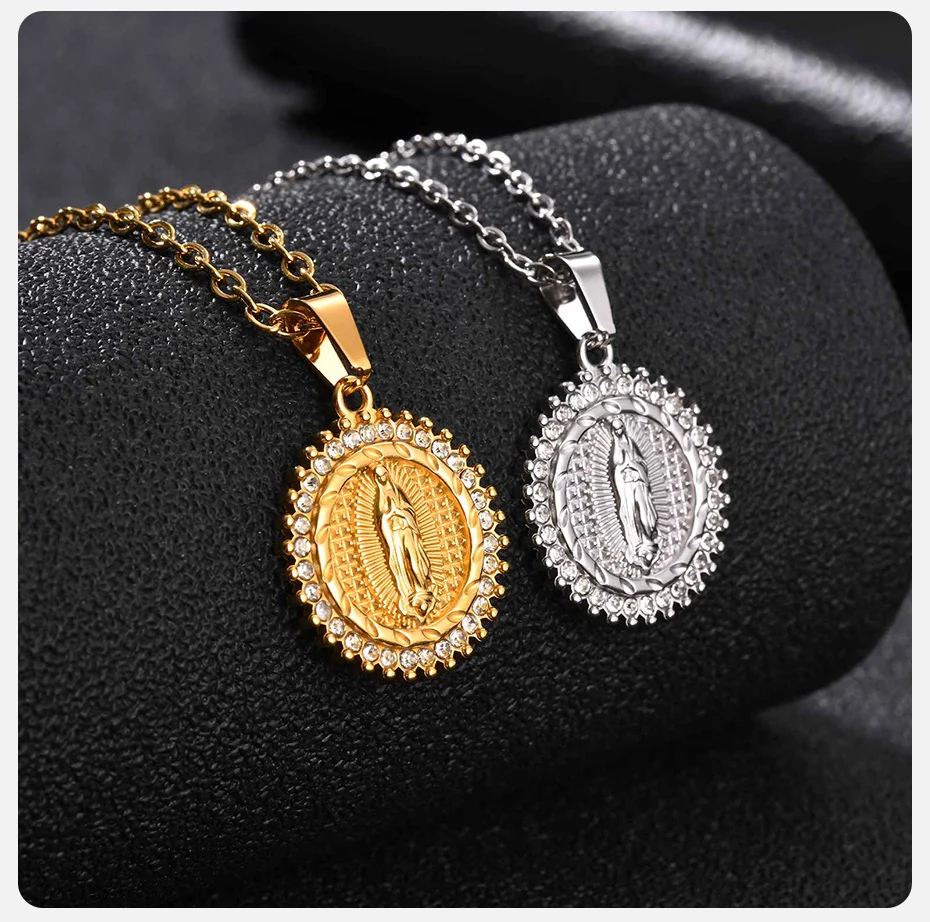 Vnox Halskette Unserer Lieben Frau von Guadalupe, Edelstahl-Anhänger mit Jungfrau-Maria-Medaillon, katholisches religiöses Amulett-Schmuckstück, Geschenk für Männer – Detail 6