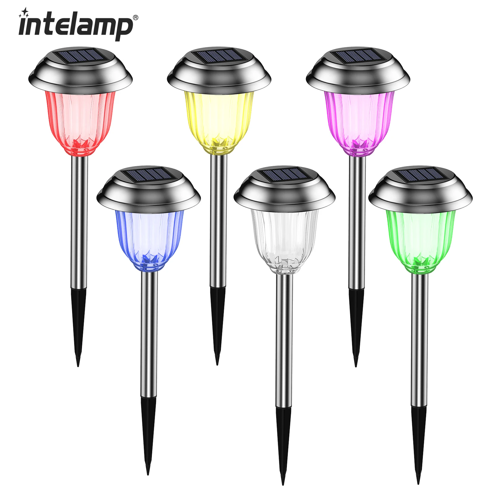 6Pack Stainless steel color solar lawn lamp outdoor IP65 waterproof courtyard lamp lawn yard path decoration