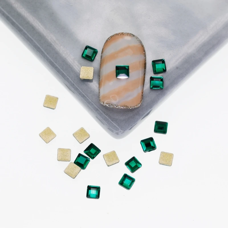 3mm/4mm Square Shape Boutique Flat bottom nail art rhinestones Glass crystal 3D nail decoration Multiple shapes wholesale