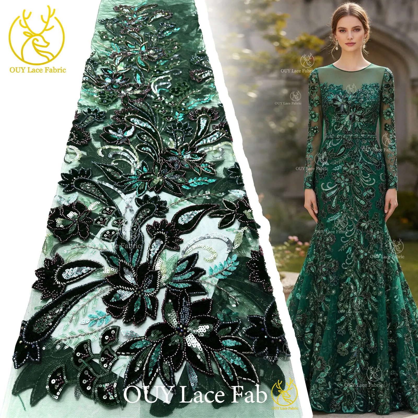 

African Velvet Embroidered Beaded Lace Fabric 2026 French Nigerian Sequin Lace Fabric for Party Wedding Gown Sewing Materials