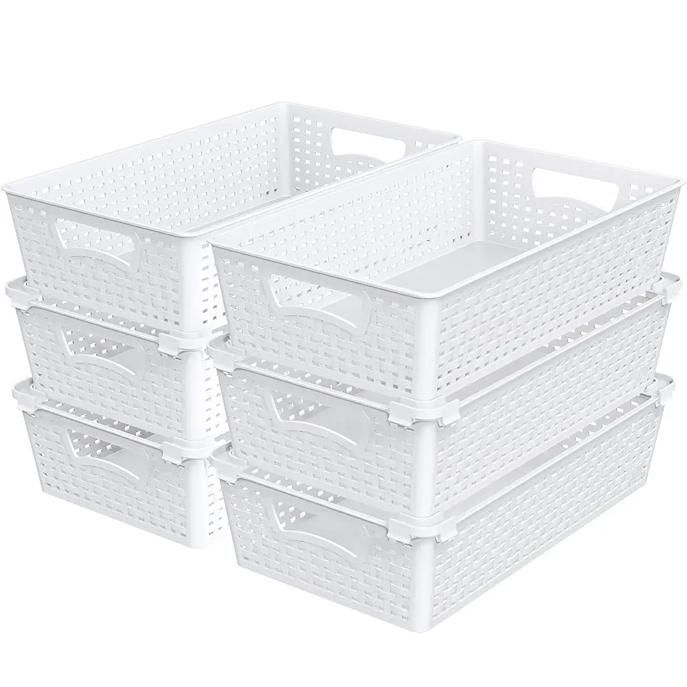 

Пластиковые штабелируемые корзины-органайзеры, 6 штук, 14,5 x 8,5 x 3,5 дюйма, белые
