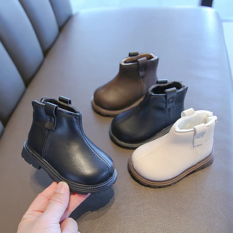 2026 New Trend Back Zipper chimney boots for toddler girl Cozy Velvet Newborn Baby Boy Short Boots Winter Birthday Party Shoes