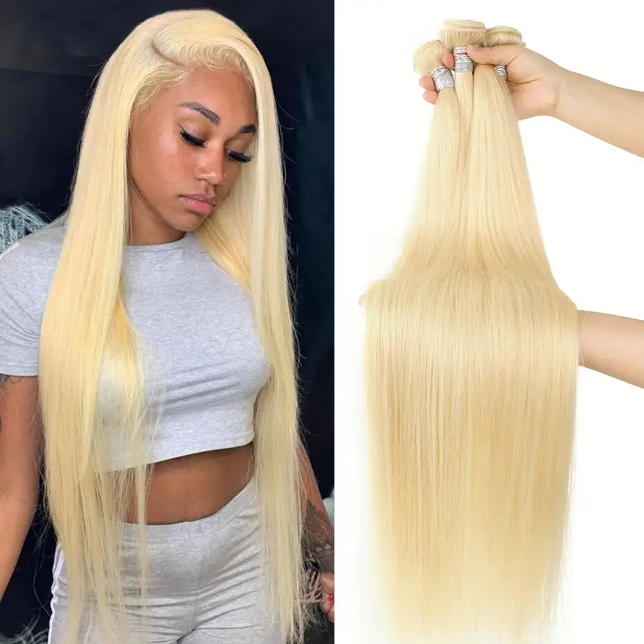 613 Honey Blonde Straight Bundles Brazilian Hair Weave Bundles Remy Human Hair Bundles Extensions 1/3/4 Bundle Deal 30 40 Inch