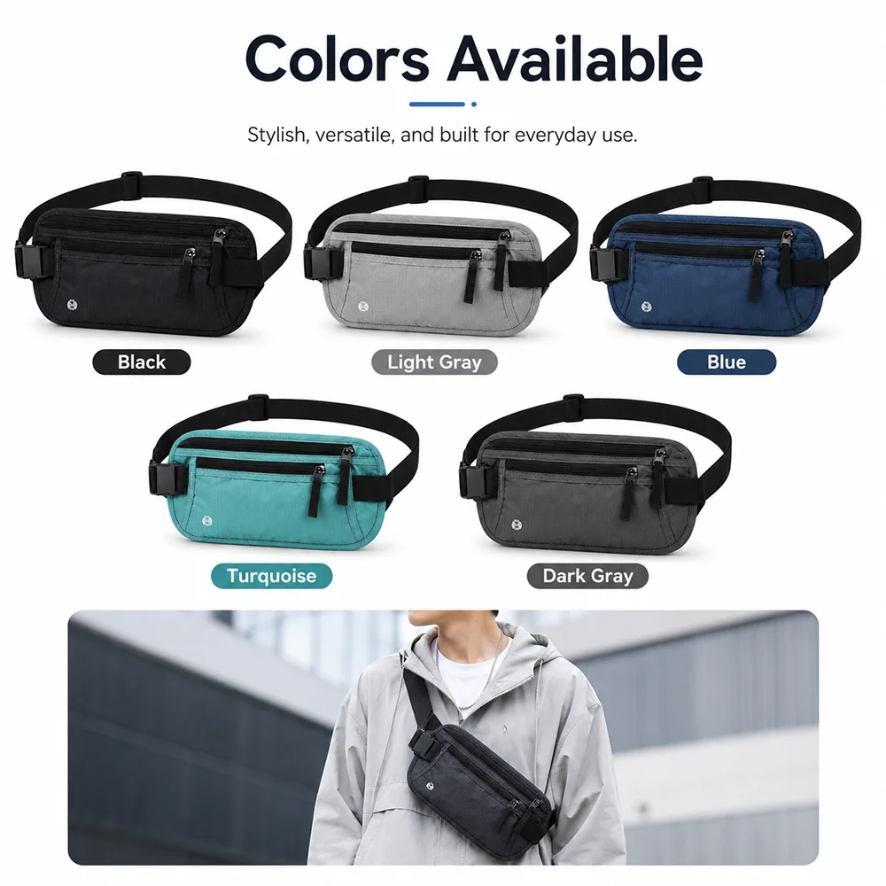 Men Hidden Belt Bag for Travel Anti Theft RFID Passport Wallet Holder Outdoor Sports Waist Bag Hidden Security Wallet view 6
