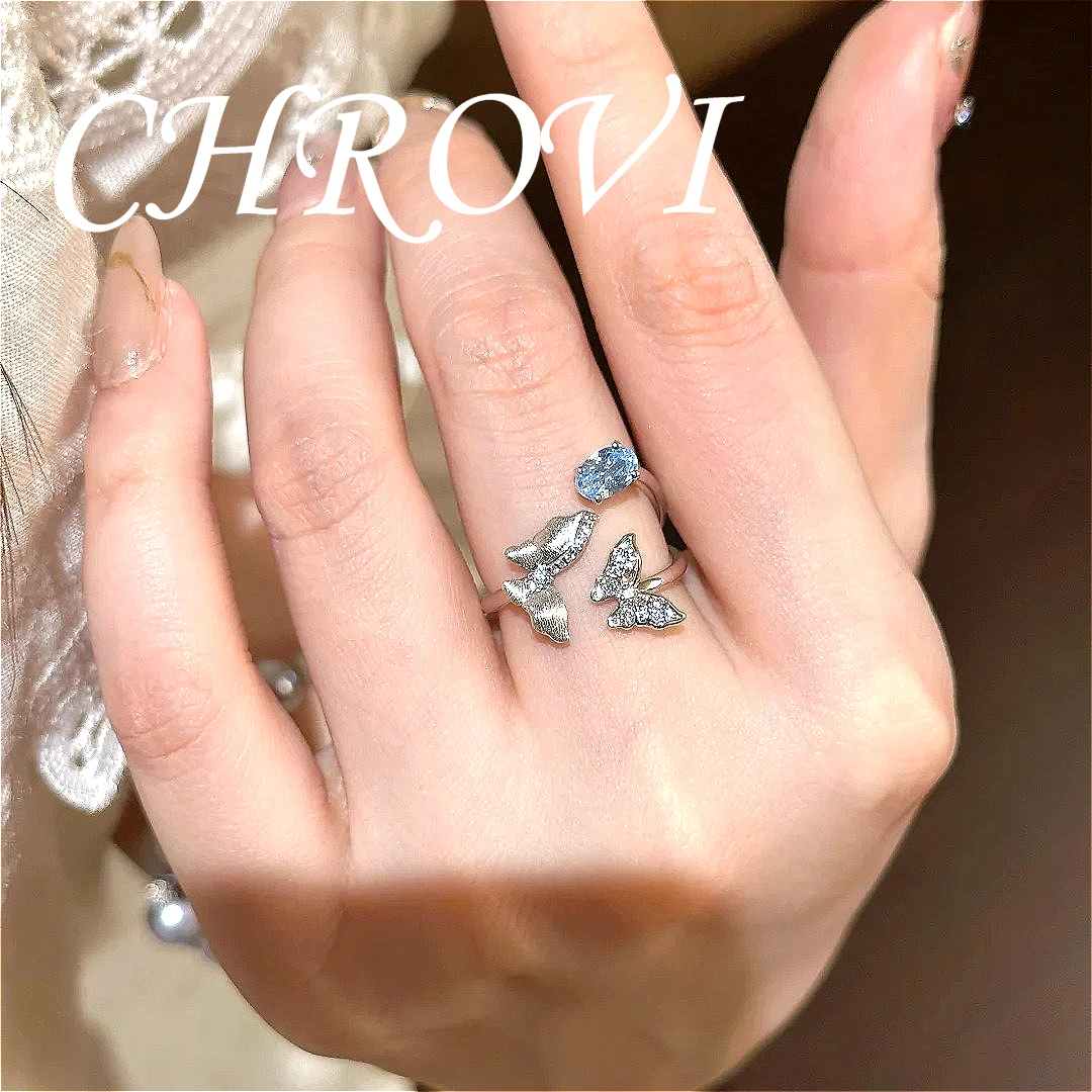 

Luxury-Style 925 Sterling Silver Super Divine Butterfly Wings Drop Blue Topaz Ring - Twin Butterflies - Unique Women's Jewelry