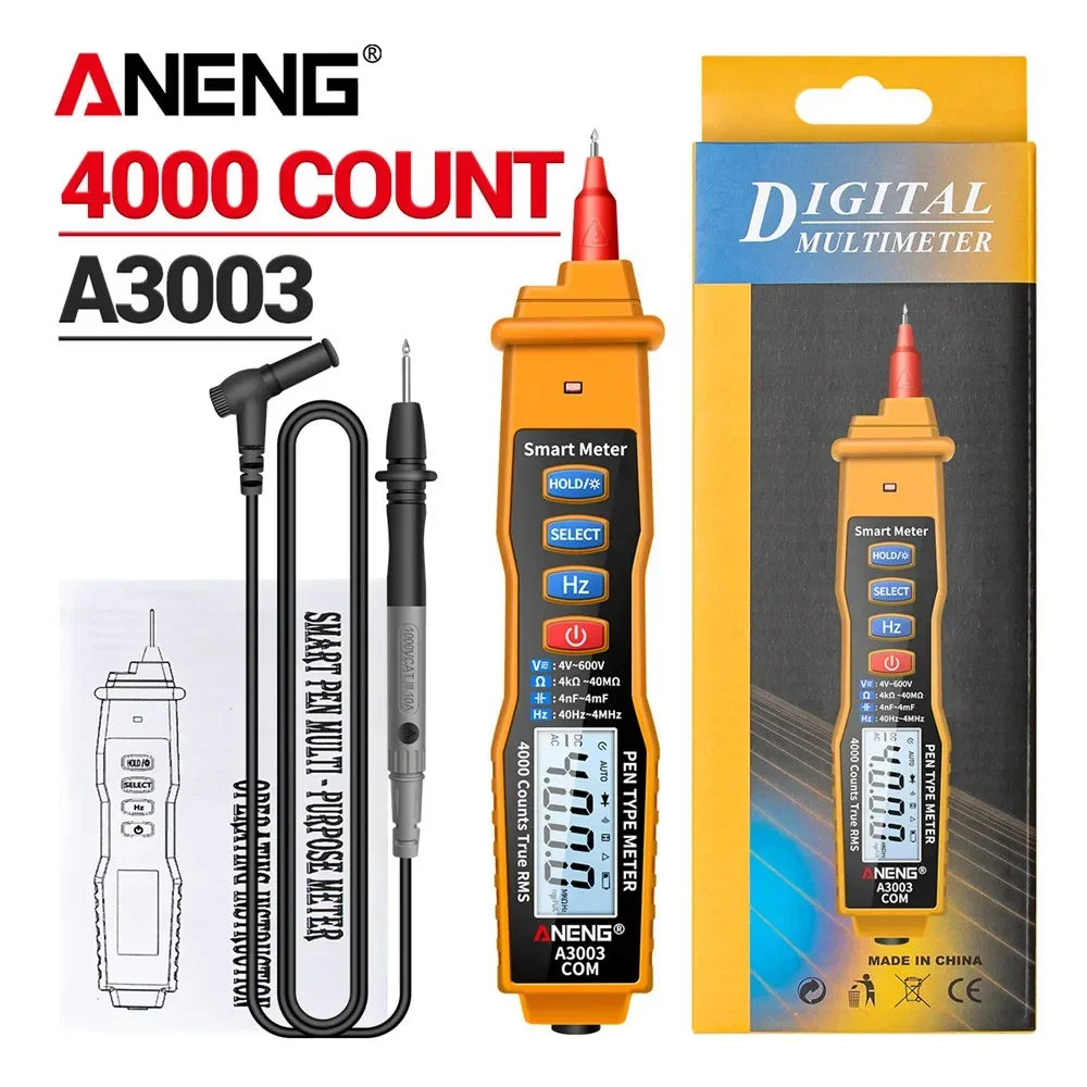 

ANENG A3003 Digital Multimeter Pen Type Meter 4000 Counts with Non Contact AC/DC Voltage Resistance Capacitance Hz Tester Tool