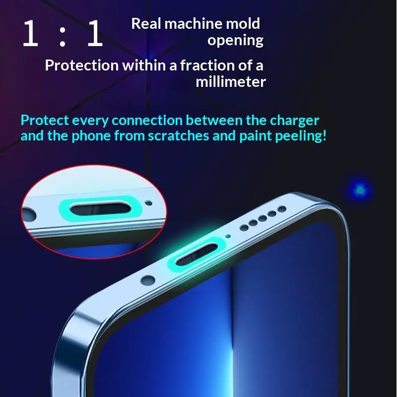 New 10/5PCS Phone Tablet Charging Port Protective Film - Transparent Luminous Sticker Anti-scratch Protector For IOS Type-C USB