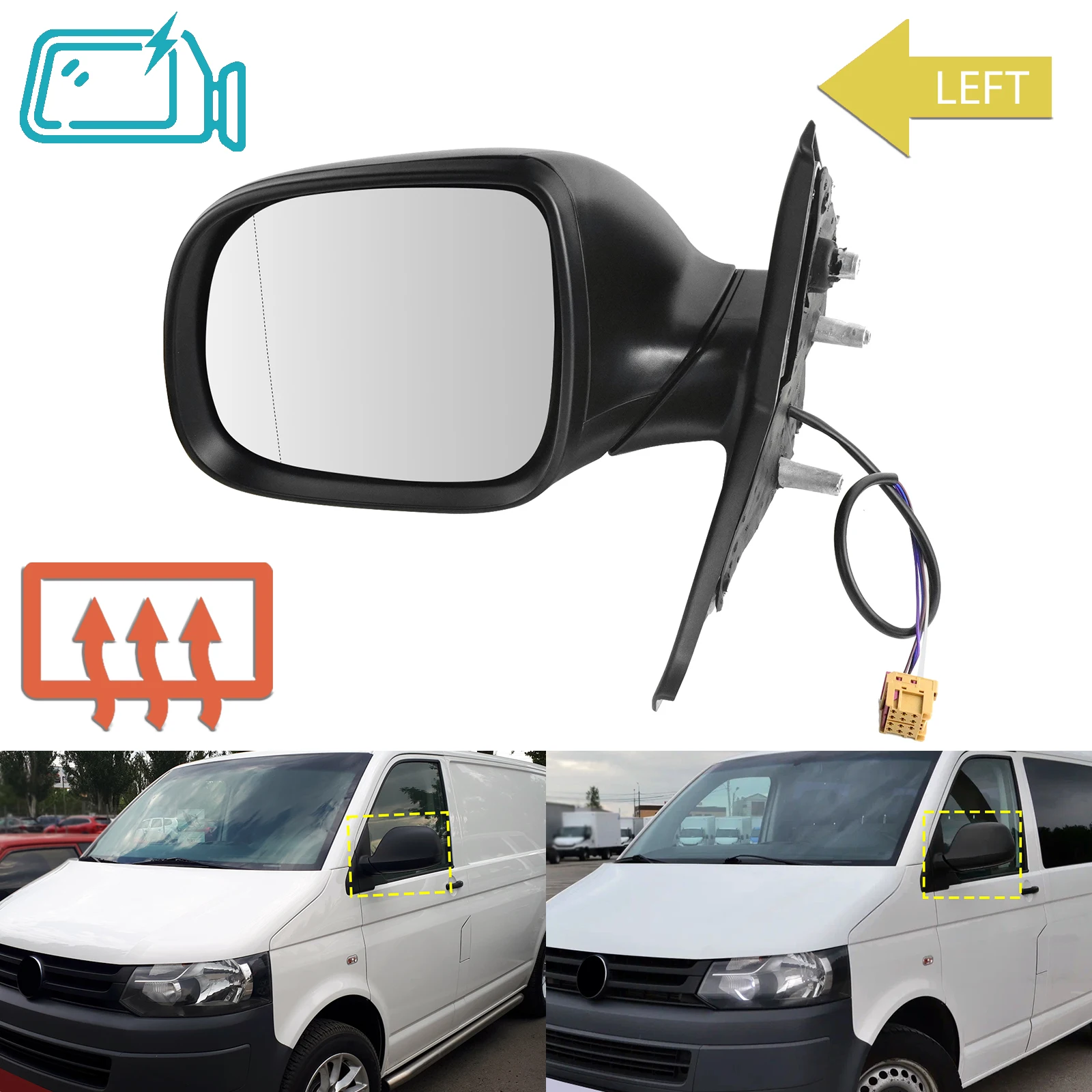 Left Door Side Mirror Electric Heated For VW T5 Transporter Caravelle Multivan V 2010-2015 LHD Rearview Primer Manual Fold
