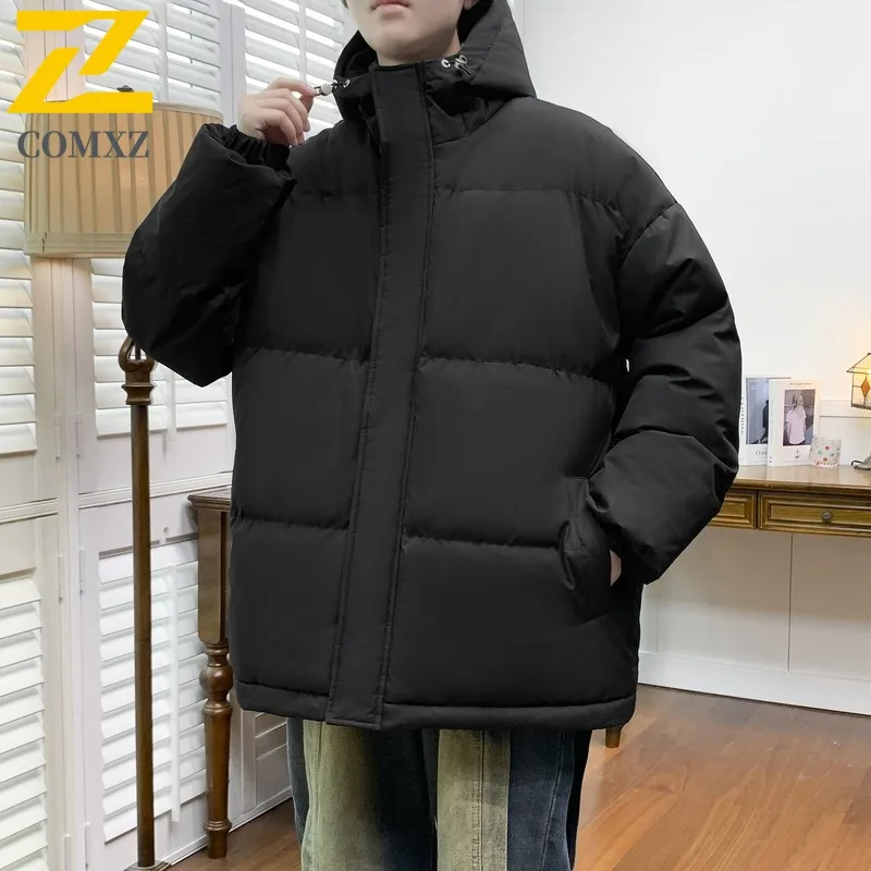 COMXZ Mens Bread Jacket Leisure Hooded Collar Camping Lightweight Parker Coat Hiking Cold Protection Solid Color Winter Coats