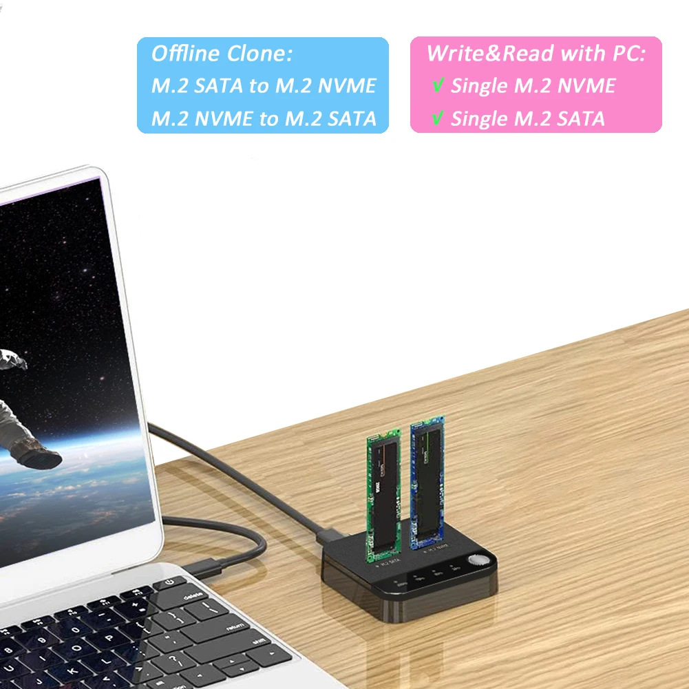 M.2 SATA/NVMe Dual-Bay Hard Drive Docking Station Clone Duplicaotr with LED Indicator M.2 SSD Duplicator Reading for Store Data