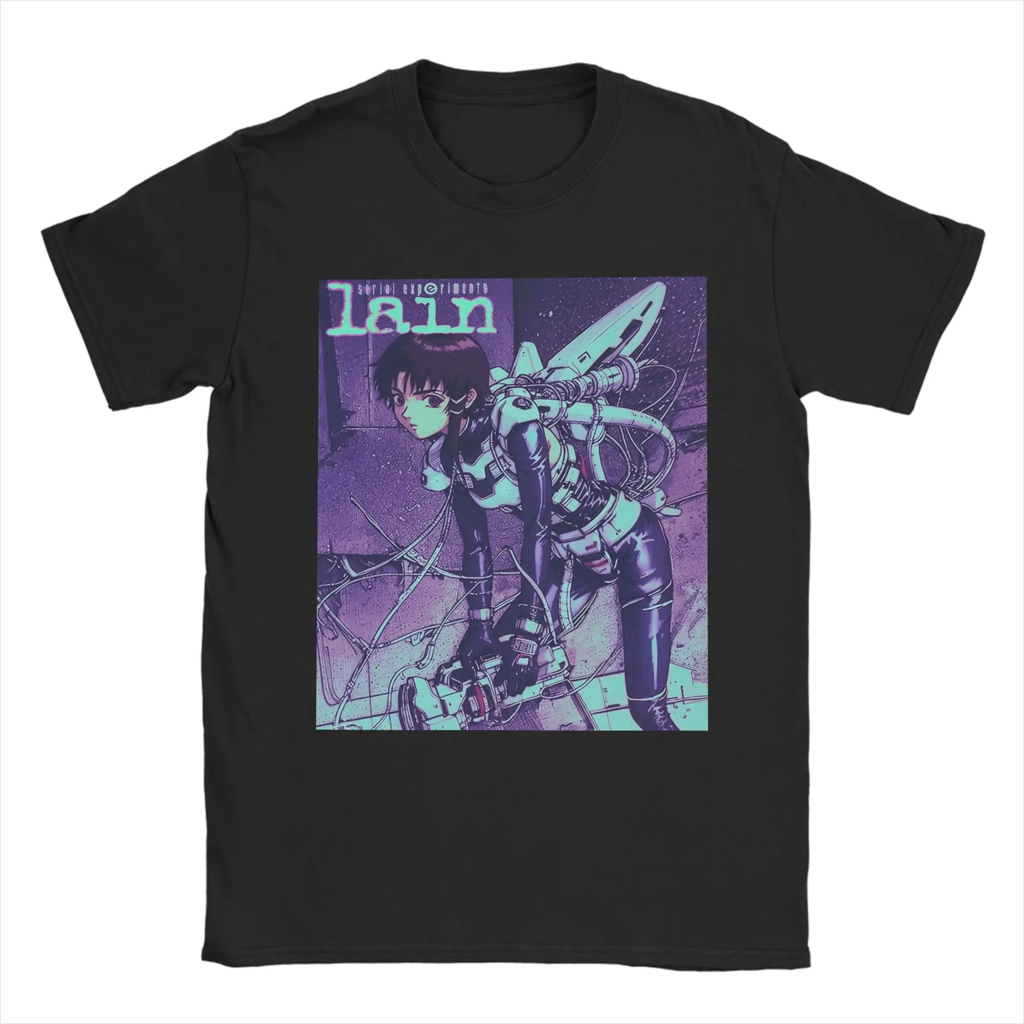 Men Women T-Shirt Serial Experiments Lain Humor Pure Cotton Tees 80s 90s Sci Fi Anime T Shirts Round Collar Tops Adult