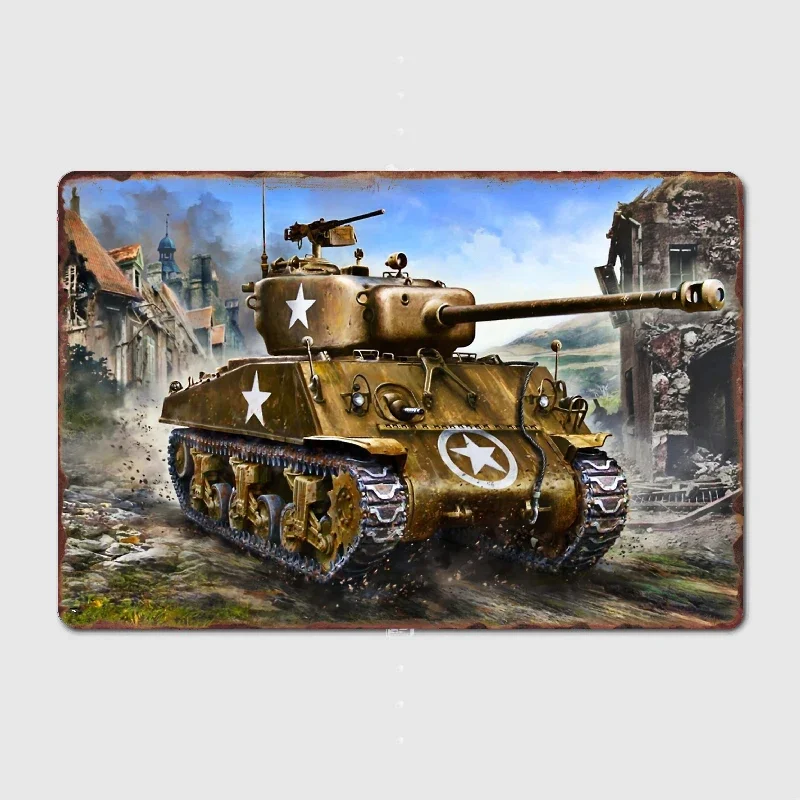 M4 Sherman Medium Tank Metal Sign Poster Garage Decoration Living Room Cinema Living Custom Tin Vintage Home Decor