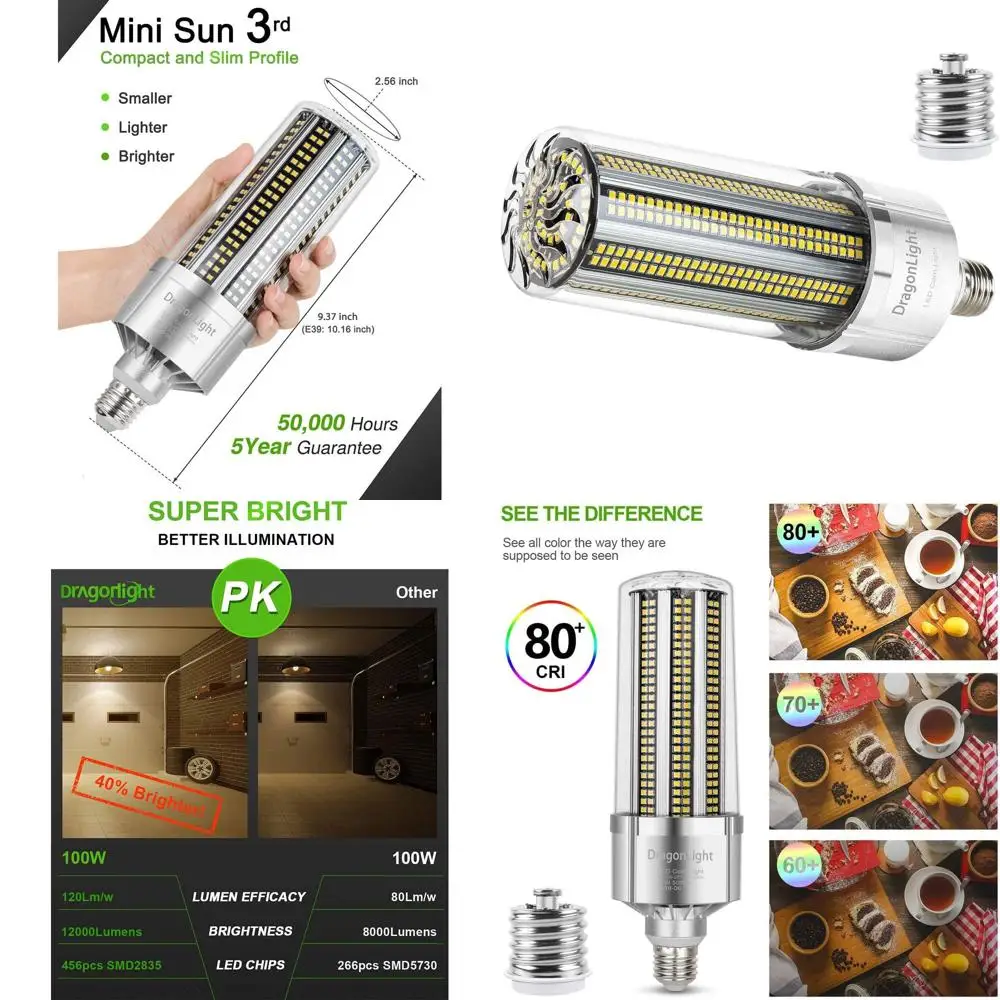 

Светодиодная лампа-кукуруза 100 Вт, эквивалент 700 Вт, с большим цоколем Mogul, 3000K, теплый белый свет, 12 000 люмен для освещения высоких пролетов