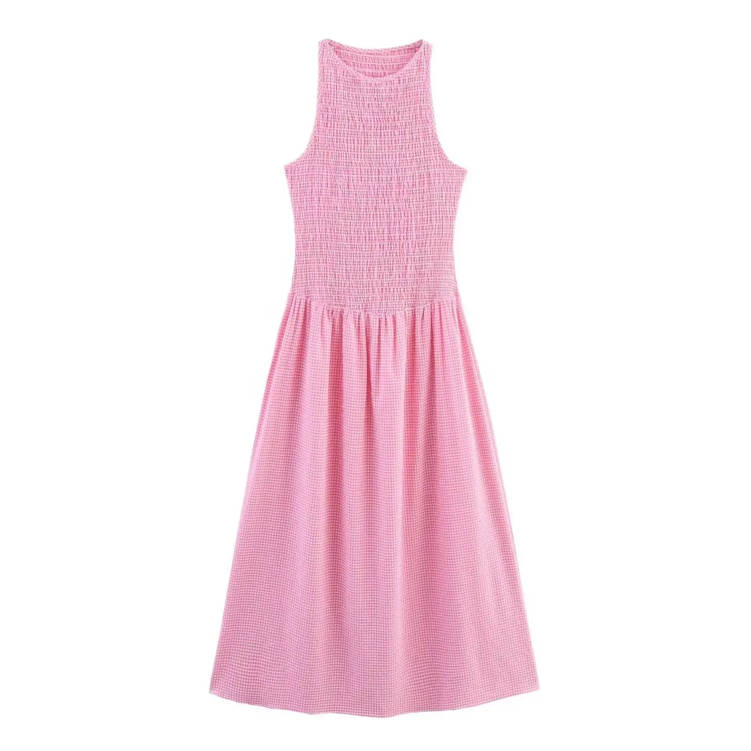 Kondala chique rosa xadrez y2k vestido da mulher moda 2025 verão causal férias tanque vestido plissado streetwear feminino festa vestidos