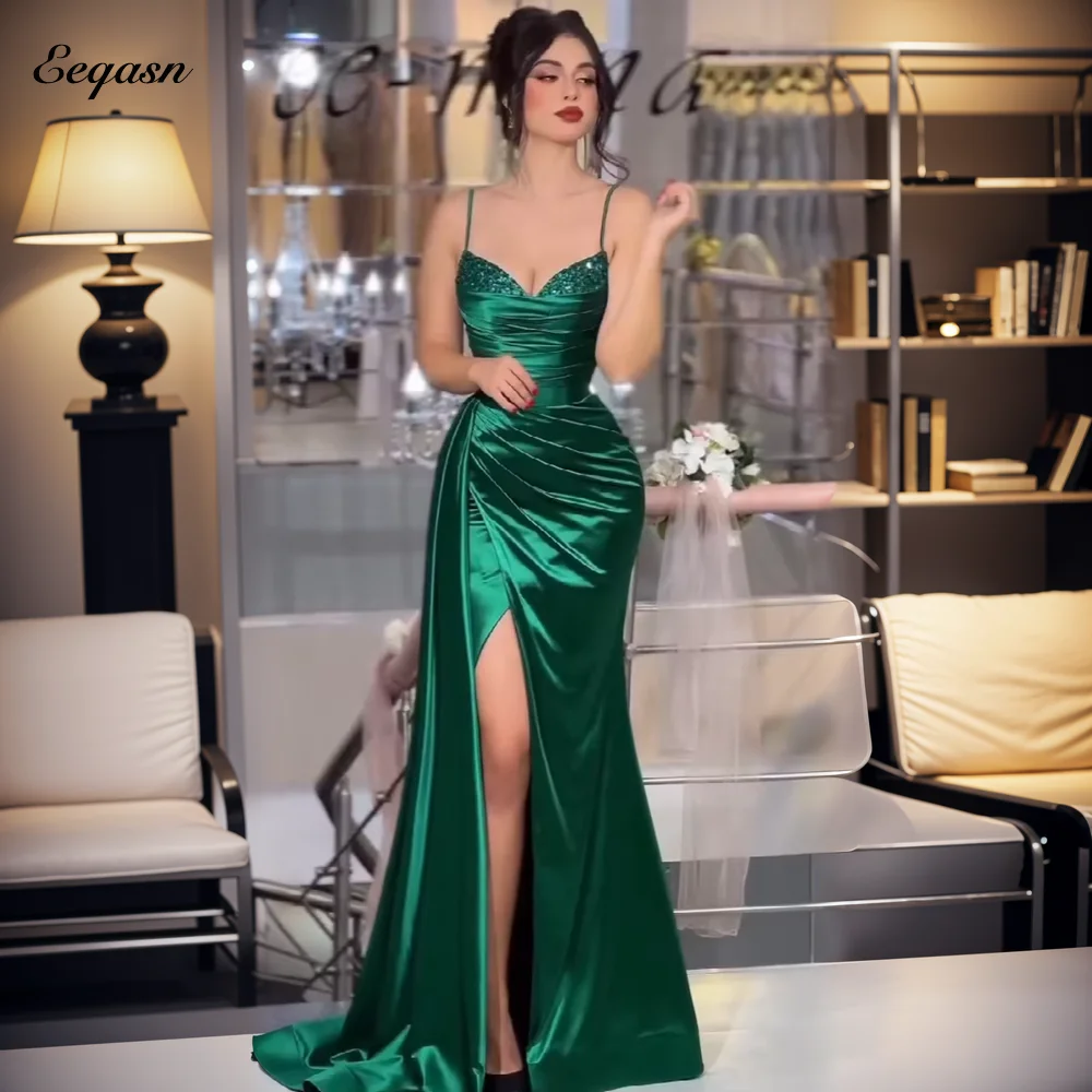 

Luxury Mermaid Evening Dresses Long Draped Leg Split Formal Occasion Dress Satin Formal Party Gown Robe De Soirée Customized