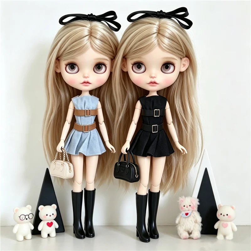 For Blythe Doll Outfit Clothes Luxury Checkered Coat Dress Set Sweet Princess Bowknot Skirt Clothing For Barbies OB24 Small 1/6