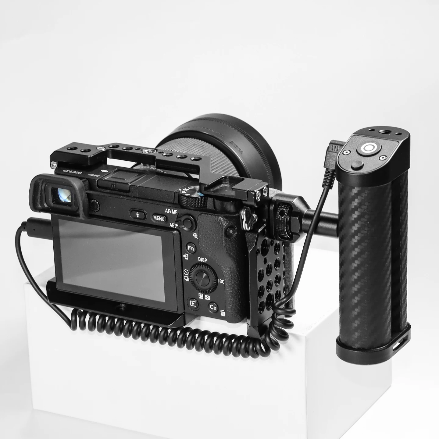 dslrカメラケージサイドハンドルグリップ、トリガーシャッターコントロールケーブル付き、ソニー、キヤノン、ニコンカメラ用、カーボンファイバートップハンドグリップ