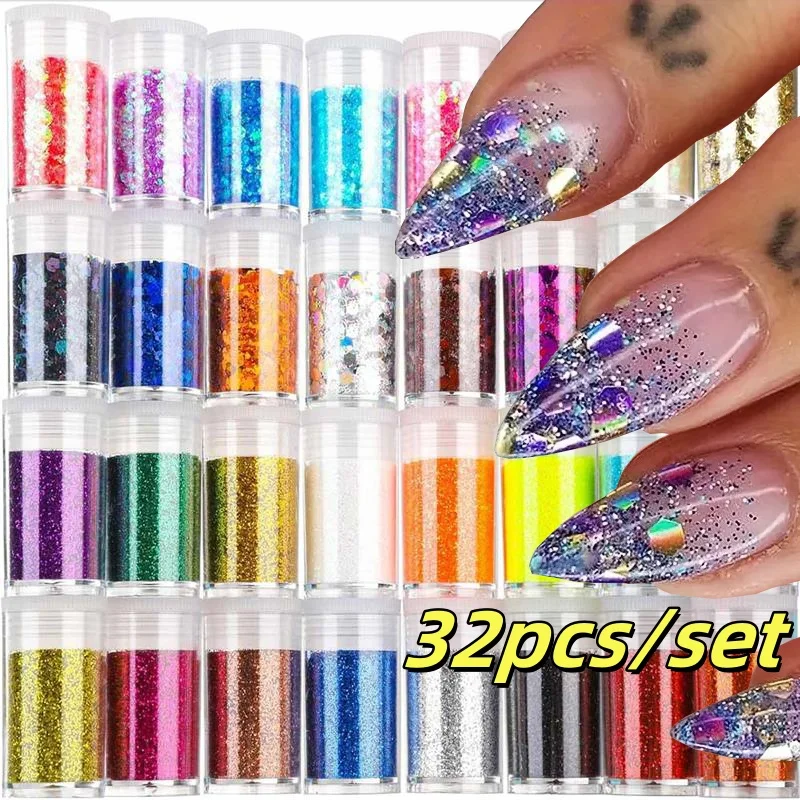 32색 에폭시 레진 DIY 네일아트 울트라파인 네일 글리터 파우더 & 스팽글 메이크업 공예 & 핸드메이드 생생한 질감 네일 디자인