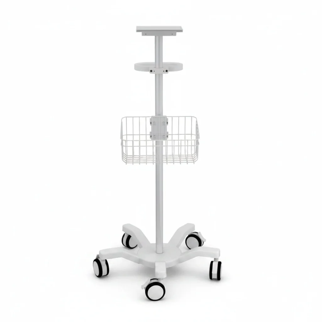 Patient Monitor Trolley, Plastic 15kg Load Capacity Hospital Monitor Cart, Adjustable Handle, Medical Equipment Cart