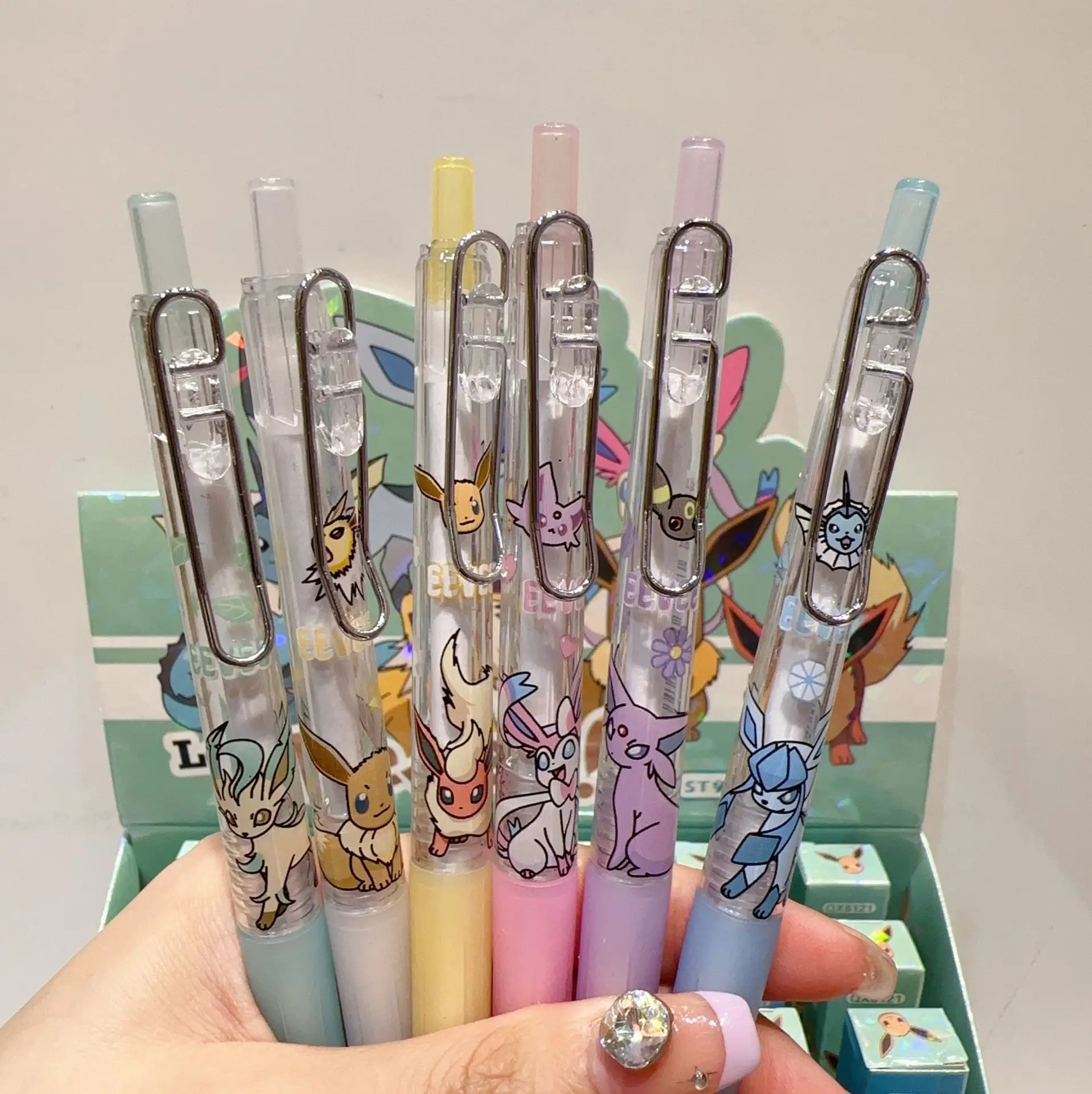 0.5mm Pokemon Cartoon Cute Gel Pens Anime Characters Click Ball Pen Student Stationery School Supplies Laser Packaging