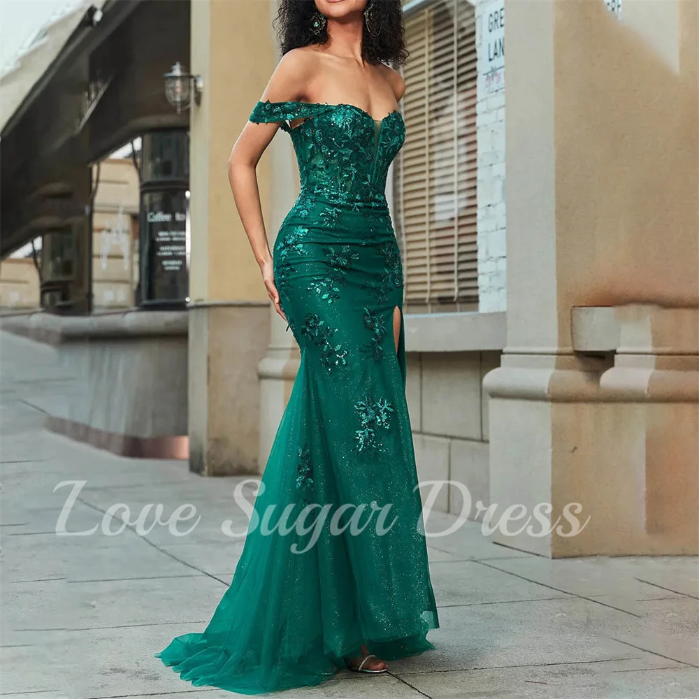 Sequin Mermaid Evening Dresses For Women Lace Applique Long Prom Dress Off Shoulder Sweetheart Formal Party Gowns فساتين سهرات