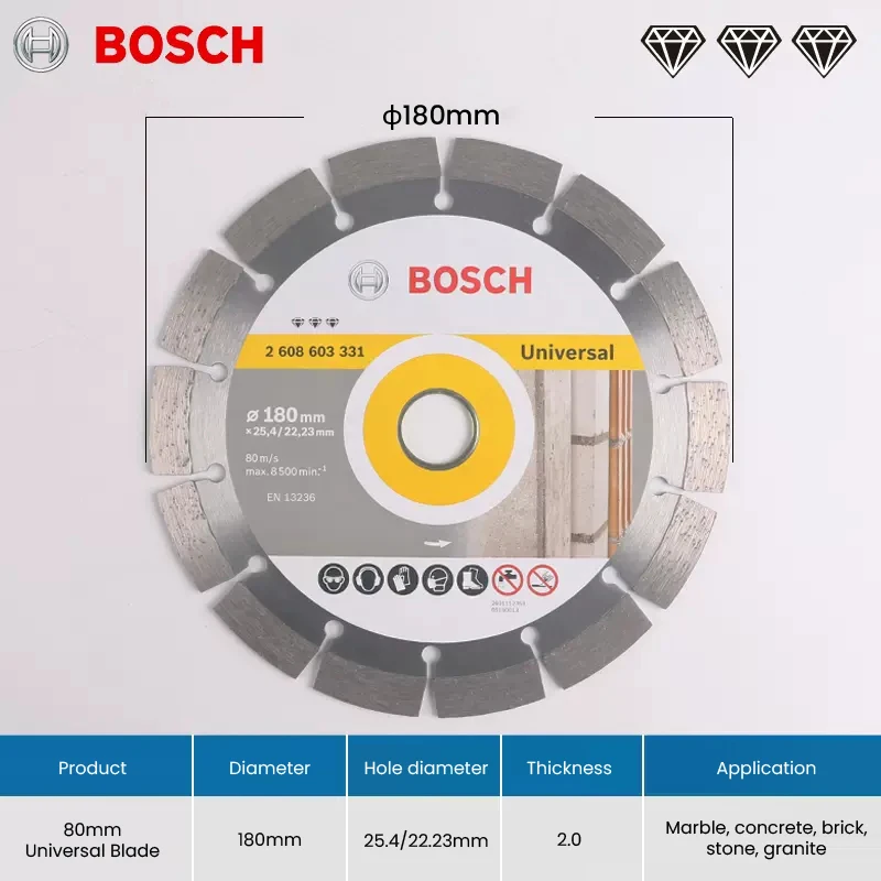 Imagem -06 - Bosch Diamante Corte Disco para Pedra Concreto Reforçado Granito Concreto Grinder Lâmina Diamante Corte Disco para Grinder 150 180