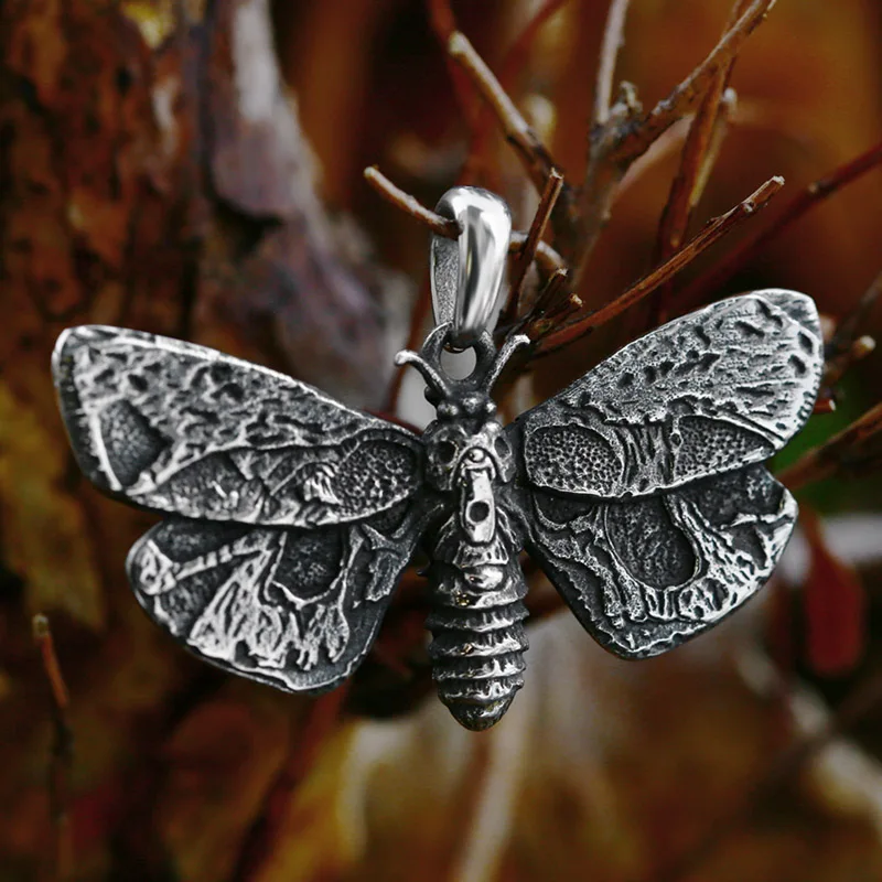 Beier  Death Head Skull Butterfly Moth Pendant necklace For Man Stainless Steel Punk good detail Animal Jewelry BP8-599