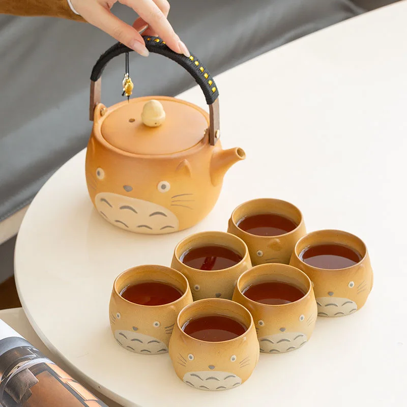 Cartoon Hand-painted Teapot Ceramic Boiling Teapot Household Rough Pottery Kung Fu Tea Set Cute Tea Cup Set