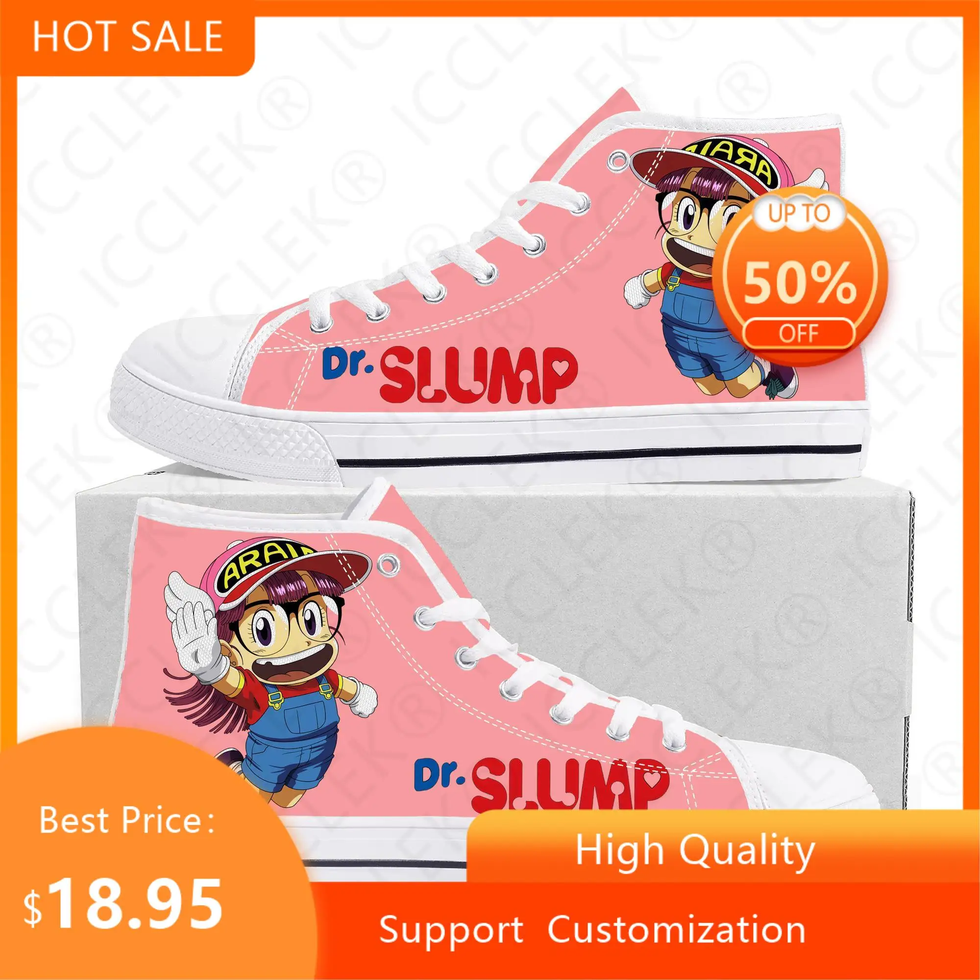 

Аниме мультфильм Arale Dr Slump высокие кроссовки высокого качества мужские женские подростковые холщовые кроссовки Повседневная пара обувь на заказ