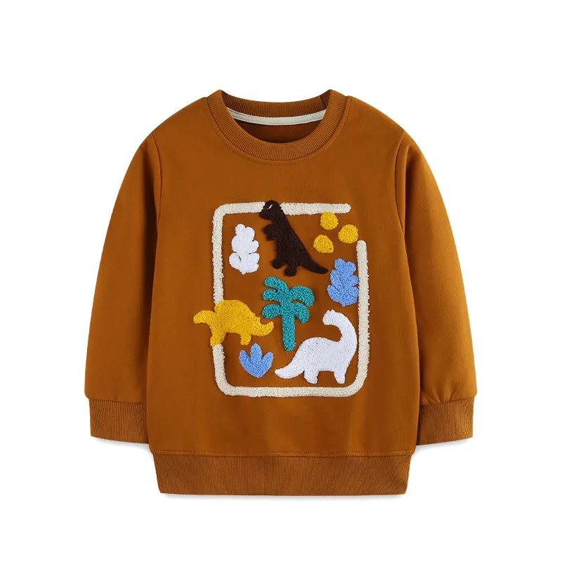 2-7T Dinosaur Sweatshirts for Boys 100% Cotton Pullover Tops Embroidery Long Sleeve Clothes Casual Kid Autumn Hoodies