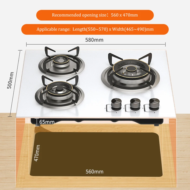 Kitchen Appliances Gas Cooker LPG Smart White Gas Cooktops Glass Top Battery 3 burner Gas Stove for Kitchen