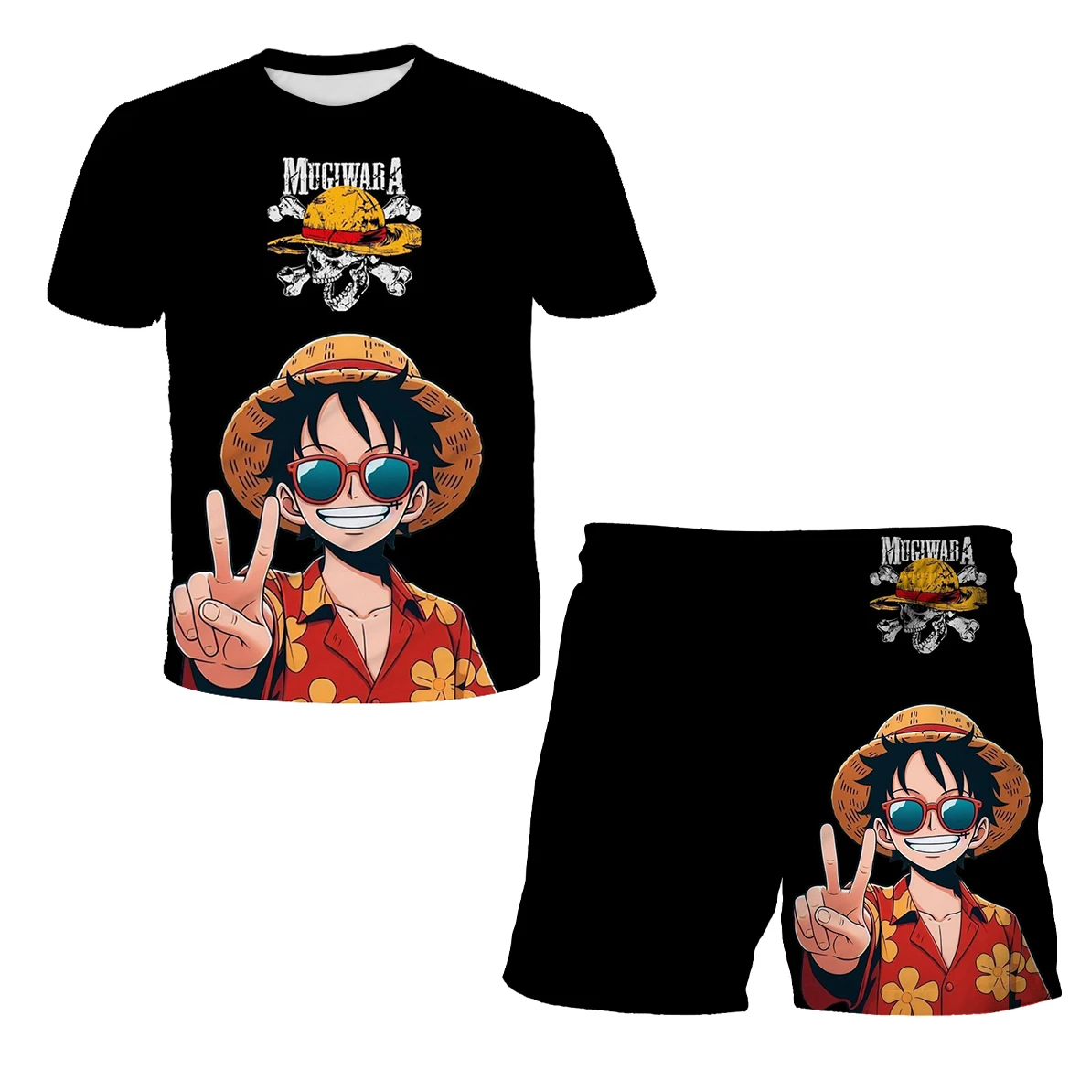 2026 Boys' One Piece 3D T-shirt Set, Super Cool Luffy  Zoro Summer Top + Shorts, Children's Short-Sleeve Birthday Gift for Boys
