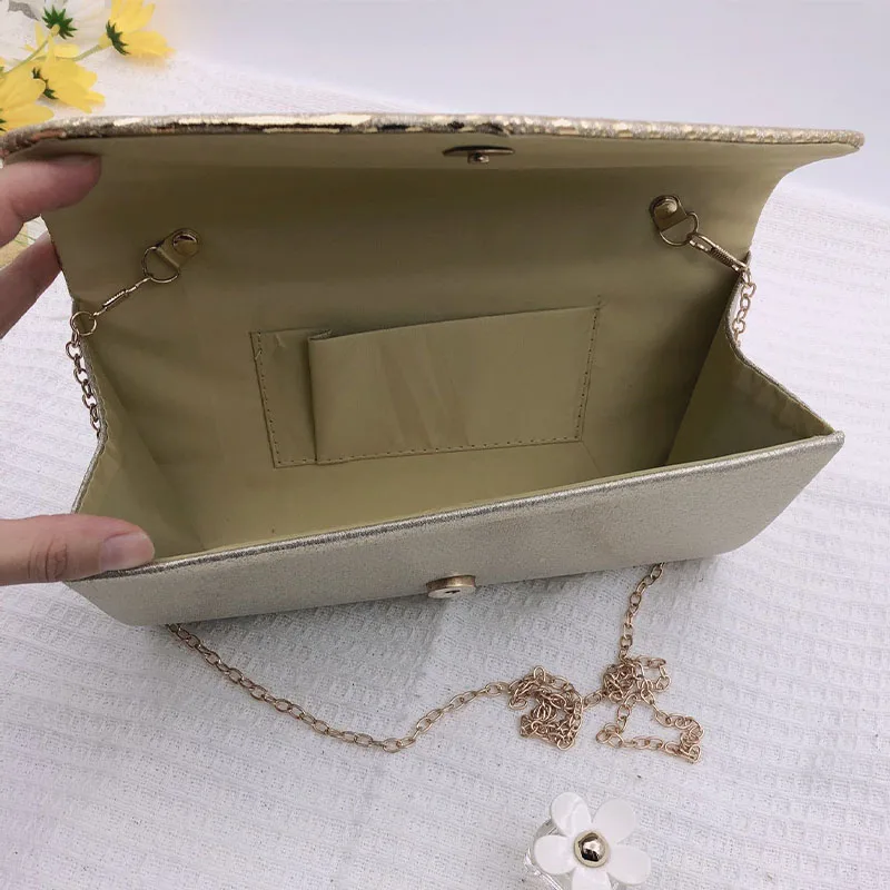 Sequins Envelope Evening Handbags for Women 2024 Trend Wedding Bridal Party Clutch Purse Elegant Leather Shoulder Messenger Bags
