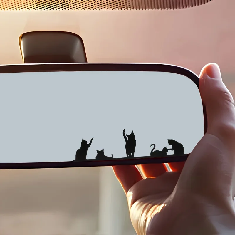 Playful Adorable Cat Rearview Mirror Vinyl Sticker Multi-Purpose Decal Cute Auto Decor Perfect Gift