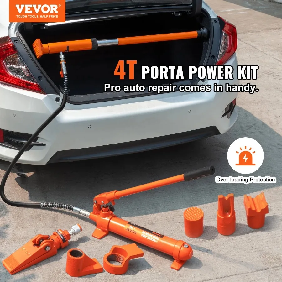 VEVOR 4 Ton 8800 LBS Porta Power Portable Hydraulic Ram with 3.9 ft 1.2 m Oil Hose Auto Body Frame Repair Kit with Storage Case