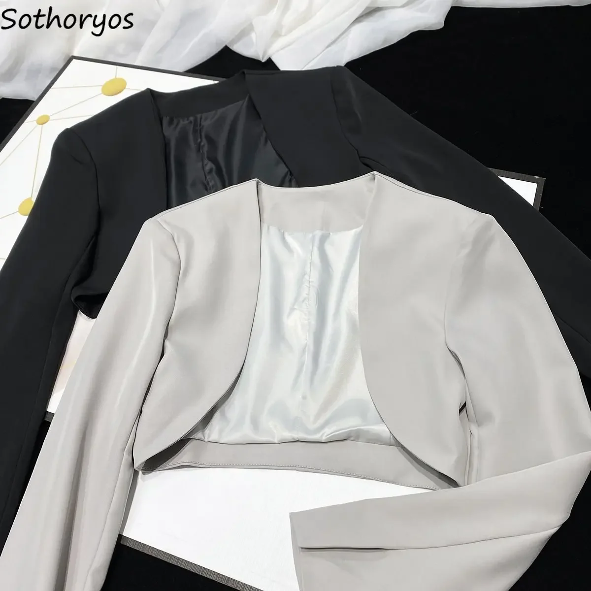 Cropped Blazers Women Leisure Chic Designed Spring Solid Office Ladies Minimalist New Arrivals Korean Style Fashion All-match