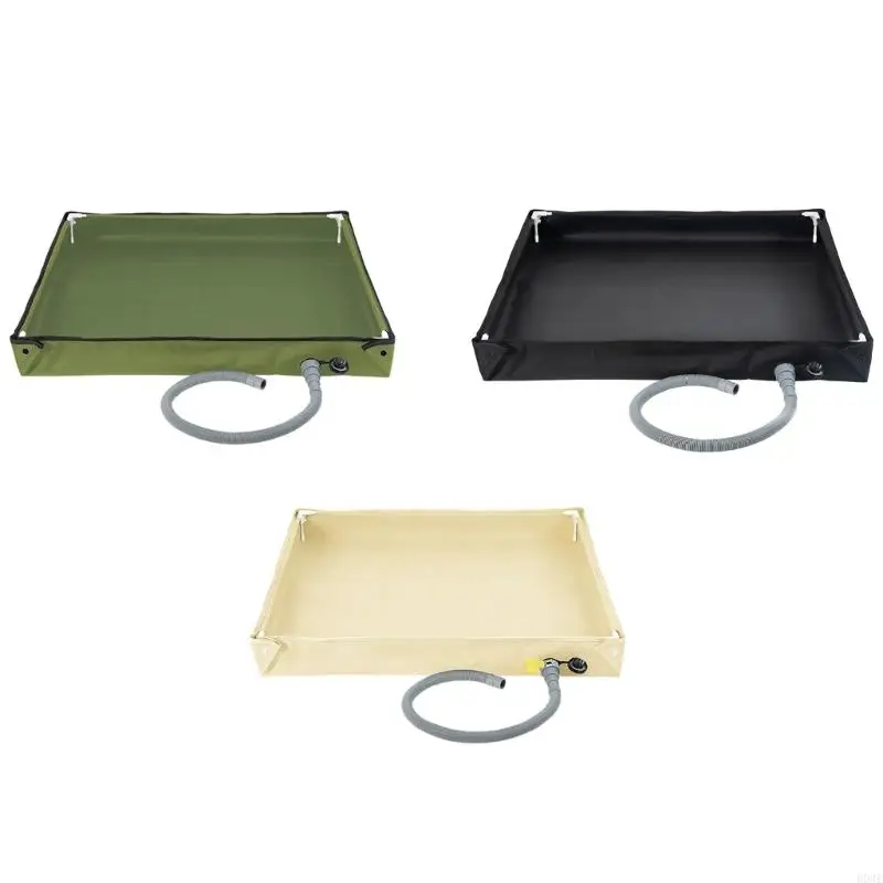 Outdoor Rinse Tray with Drain Hose, Portable Water Collection Pan 80 x 80 x 10 for Garden Cleaning and Wash Control B03E