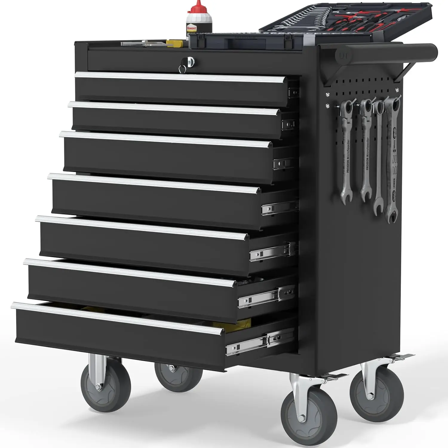 7-Drawer Tool Chest with Wheels, Metal Rolling Tool Box with Wheels, Key Locking & Large Capacity Drawers