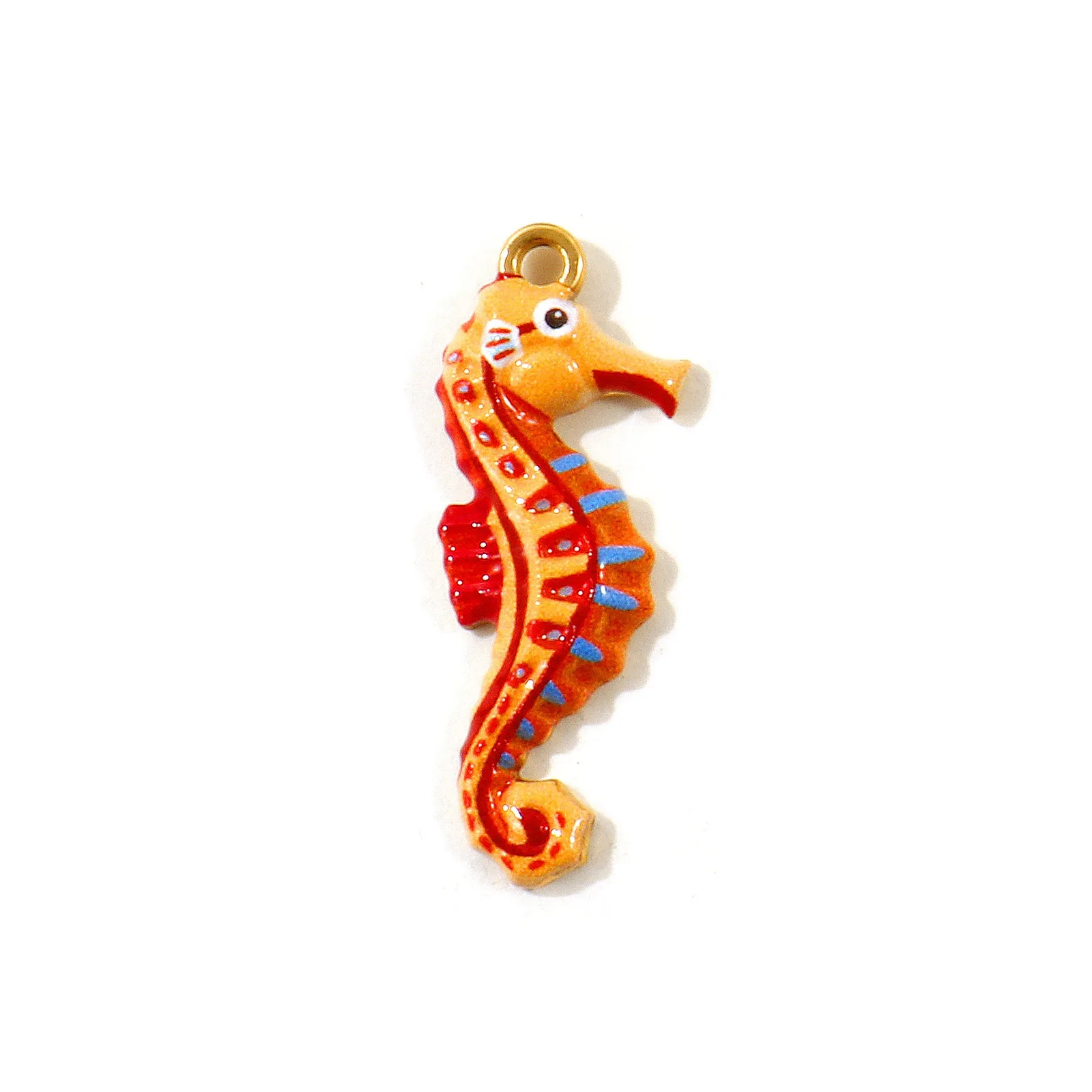 2 Stück Ozean-Schmuckanhänger Seepferdchen Mehrfarbig Bedruckt 304 Edelstahl 18K Vergoldete Anhänger DIY Halskette Großhandel 3x1,2cm – Detail 2