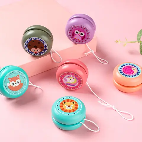 2Pcs 만화 동물 나무 요요 공 장난감 어린이를위한 생일 파티 호의 베이비 샤워 게스트 선물 Pinata 필러 학교 보상