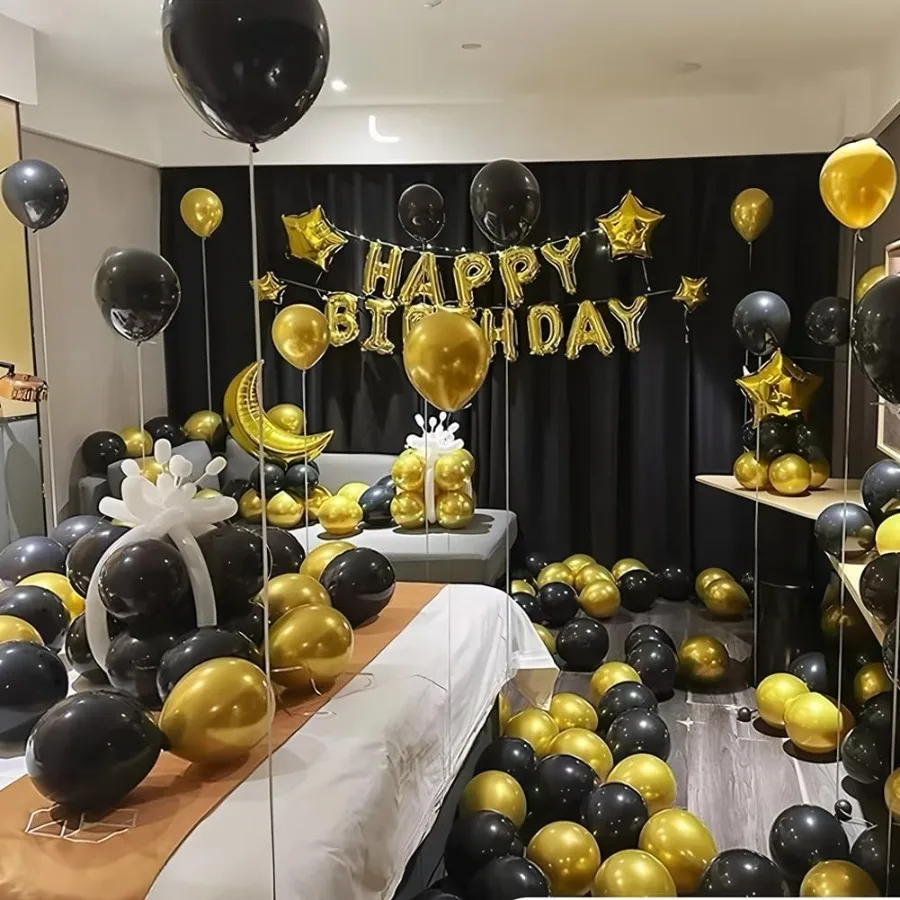 200個 ブラックとゴールド 5インチ バルーン メタリック クローム ゴールド ブラック ラテックス 厚手 小型バルーン 結婚式 誕生日 卒業式用