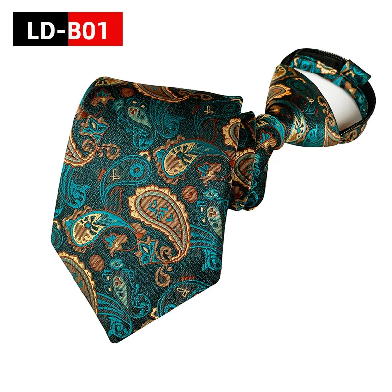 Hot Sale 50*8CM New Tide Fashion Paisley Floral Plaid Dot Necktie Man's Polyester Lazy Zipper Tie for Business Casual Suit Ties