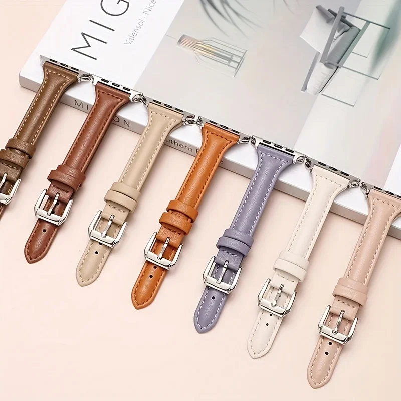 アップルウォッチ用スリムレザーバンド、アップルウォッチバンドと互換性があり、薄い女性用バンド、iwatch 9876543se、38mm、40mm、41mmに適しています