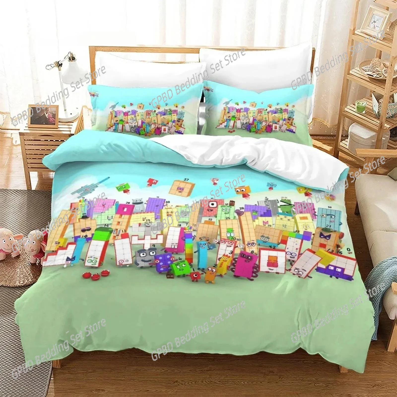 3D Print Cartoon N-Number-Block Comfortable Duvet Quilt Cover Pillowcase Bedding Set Children Bedroom Decoration Home Textile