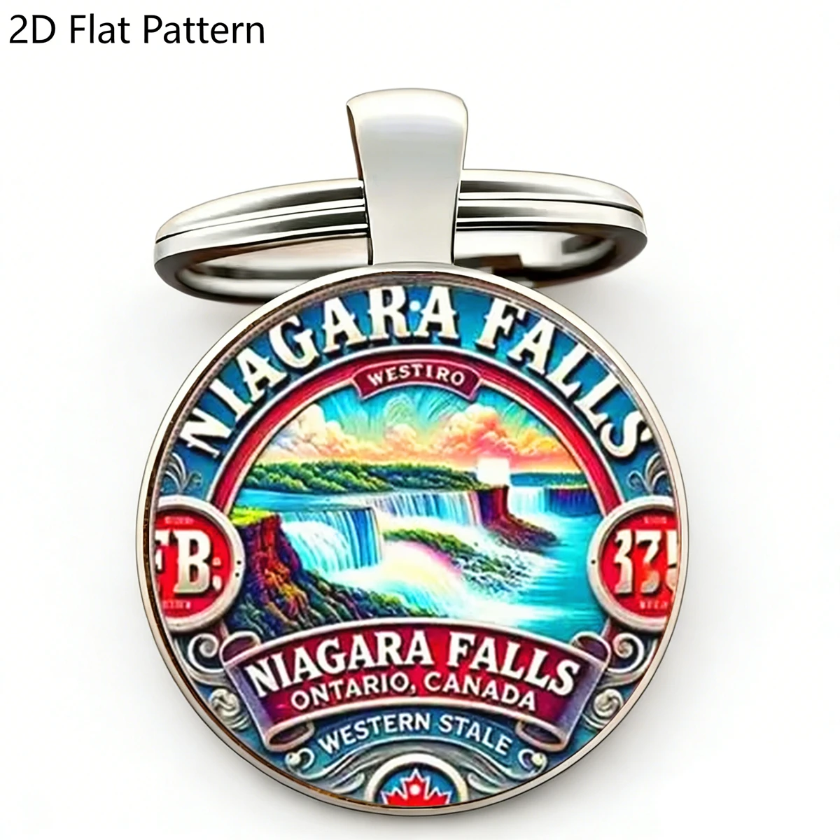1PC Chaveiro Cataratas do Niágara, Cúpula de Vidro Plana 2D, Metal, Ontário Canadá, Lembrança de Viagem Canadense Retrô, Pingente Cênico de Catarata